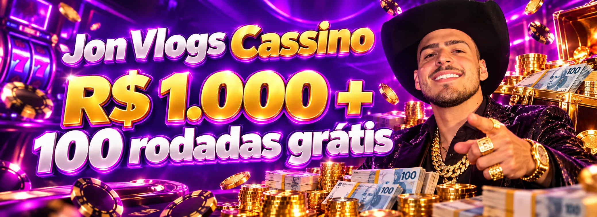 Jon Vlogs Cassino — Bônus de boas-vindas de 100% até R$ 1.000 mais 100 rodadas grátis — 100% até R$ 1.000 + 100 rodadas grátis